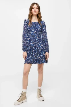 * Vestido Corto Hombros Volante Navy Discount