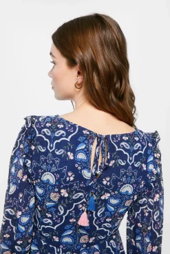 * Vestido Corto Hombros Volante Navy Discount