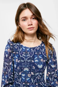 * Vestido Corto Hombros Volante Navy Discount