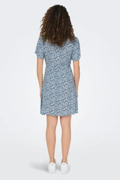 Only Vestido Corto Manga Corta Azul Medio Outlet