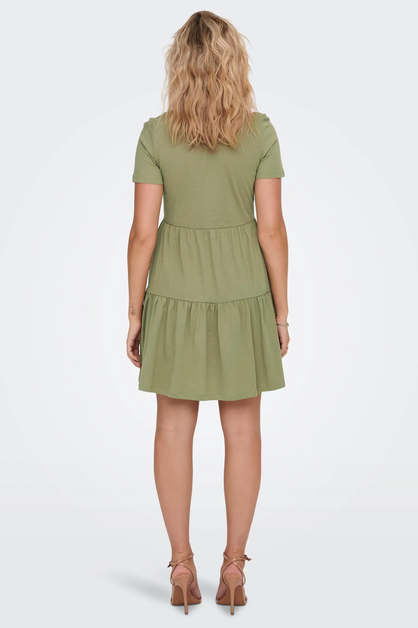 Only Vestido Corto Manga Corta Verde Sale