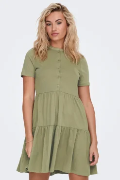 Only Vestido Corto Manga Corta Verde Sale