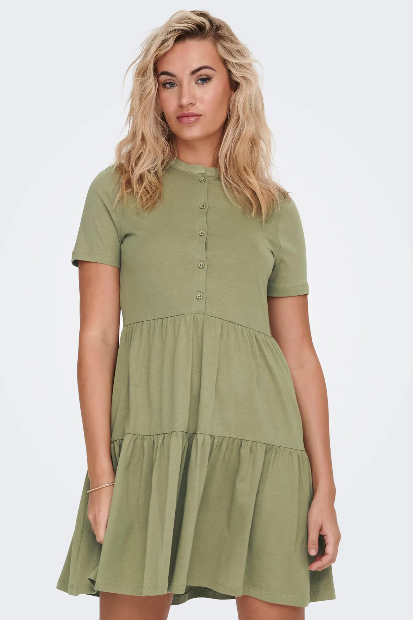 Only Vestido Corto Manga Corta Verde Sale