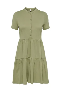Only Vestido Corto Manga Corta Verde Sale