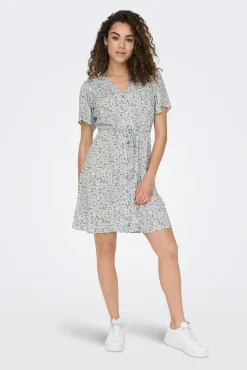 Only Vestido Corto Manga Corta Turquesa Hot