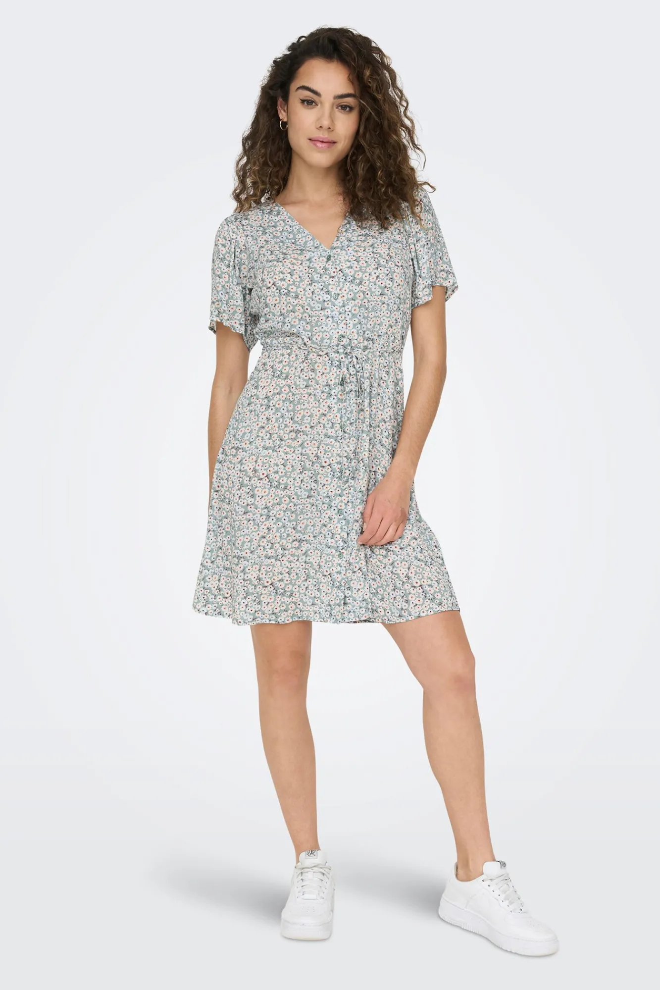 Only Vestido Corto Manga Corta Turquesa Hot