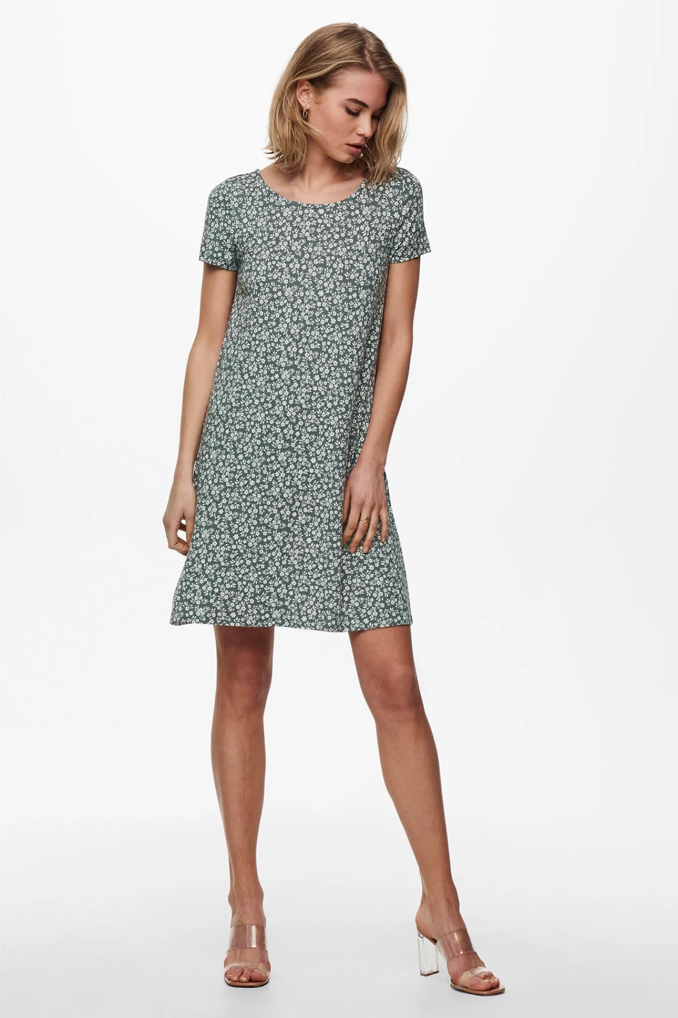 Only Vestido Corto Manga Corta Verde Best