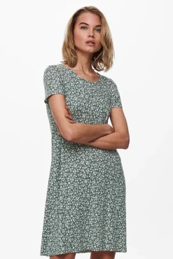 Only Vestido Corto Manga Corta Verde Best