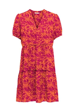 Only Vestido Corto Manga Corta Naranja Outlet