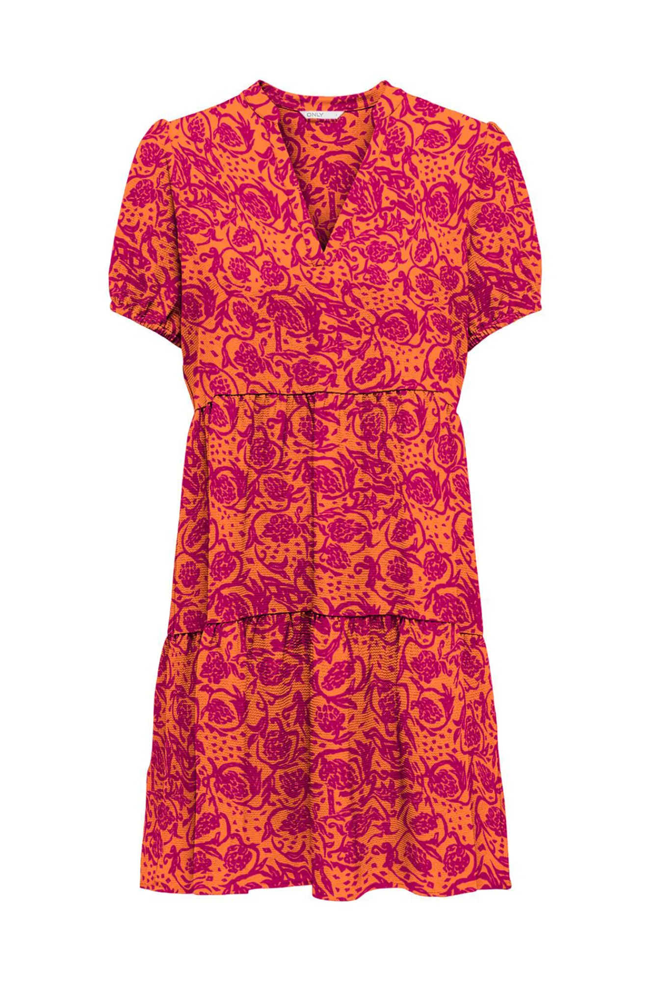 Only Vestido Corto Manga Corta Naranja Outlet