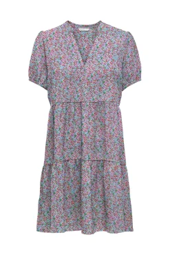 Only Vestido Corto Manga Corta Azul Medio Best
