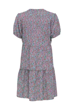 Only Vestido Corto Manga Corta Azul Medio Best