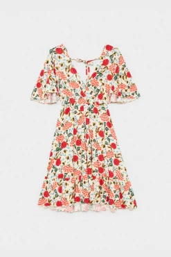 Inside Vestido Corto Print Escote Cru Rojo New