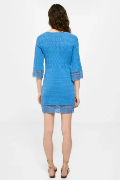 * Vestido Corto Punto Estructura Azul Medio Online
