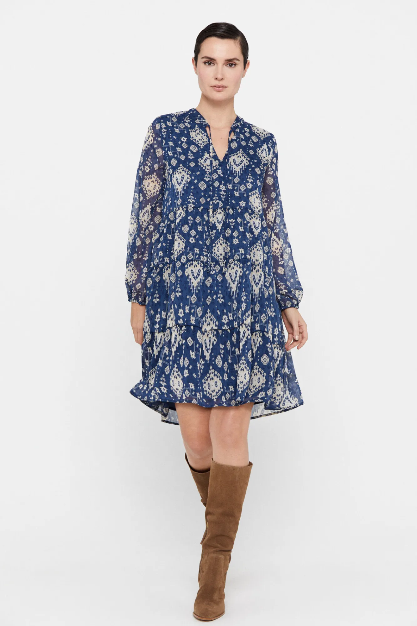 Cortefiel Vestido Corto Reciclado Estampado Azul Hot