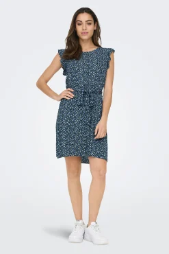 Only Vestido Corto Sin Mangas Azul Medio Hot