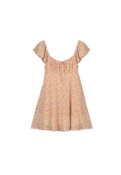 * Vestido Corto Tirante Volante Estamapado Naranja Clearance