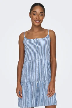 Only Vestido Corto Tirantes Azul Medio Sale