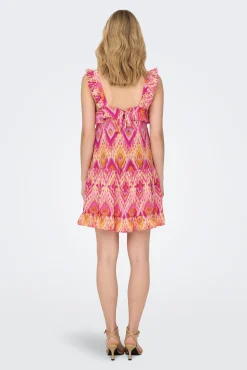 Only Vestido Corto Tirantes Con Volante Rosa Hot