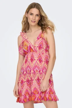 Only Vestido Corto Tirantes Con Volante Rosa Hot