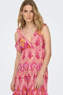 Only Vestido Corto Tirantes Con Volante Rosa Hot