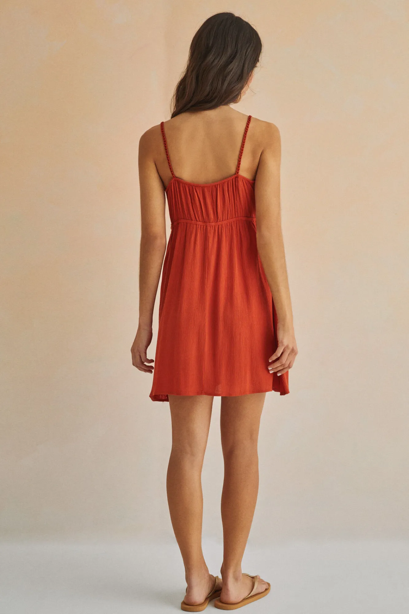 Women'secret Vestido Corto Tirantes Crochet Pecho Naranja Hot
