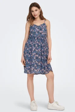 Only Vestido Corto Tirantes Fluido Azul Medio Discount