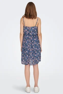 Only Vestido Corto Tirantes Fluido Azul Medio Discount