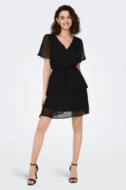 JDY Vestido Corto Volantes Negro Hot