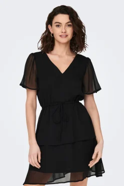JDY Vestido Corto Volantes Negro Hot