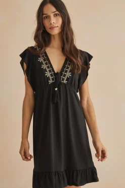 Women'secret Vestido Corto Volantes Negro Outlet