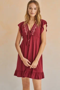 Women'secret Vestido Corto Volantes Granate Naranja Hot