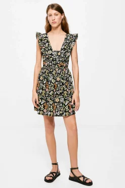 * Vestido Corto Volantes Volumen Negro Discount