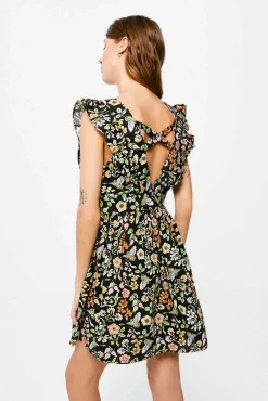* Vestido Corto Volantes Volumen Negro Discount