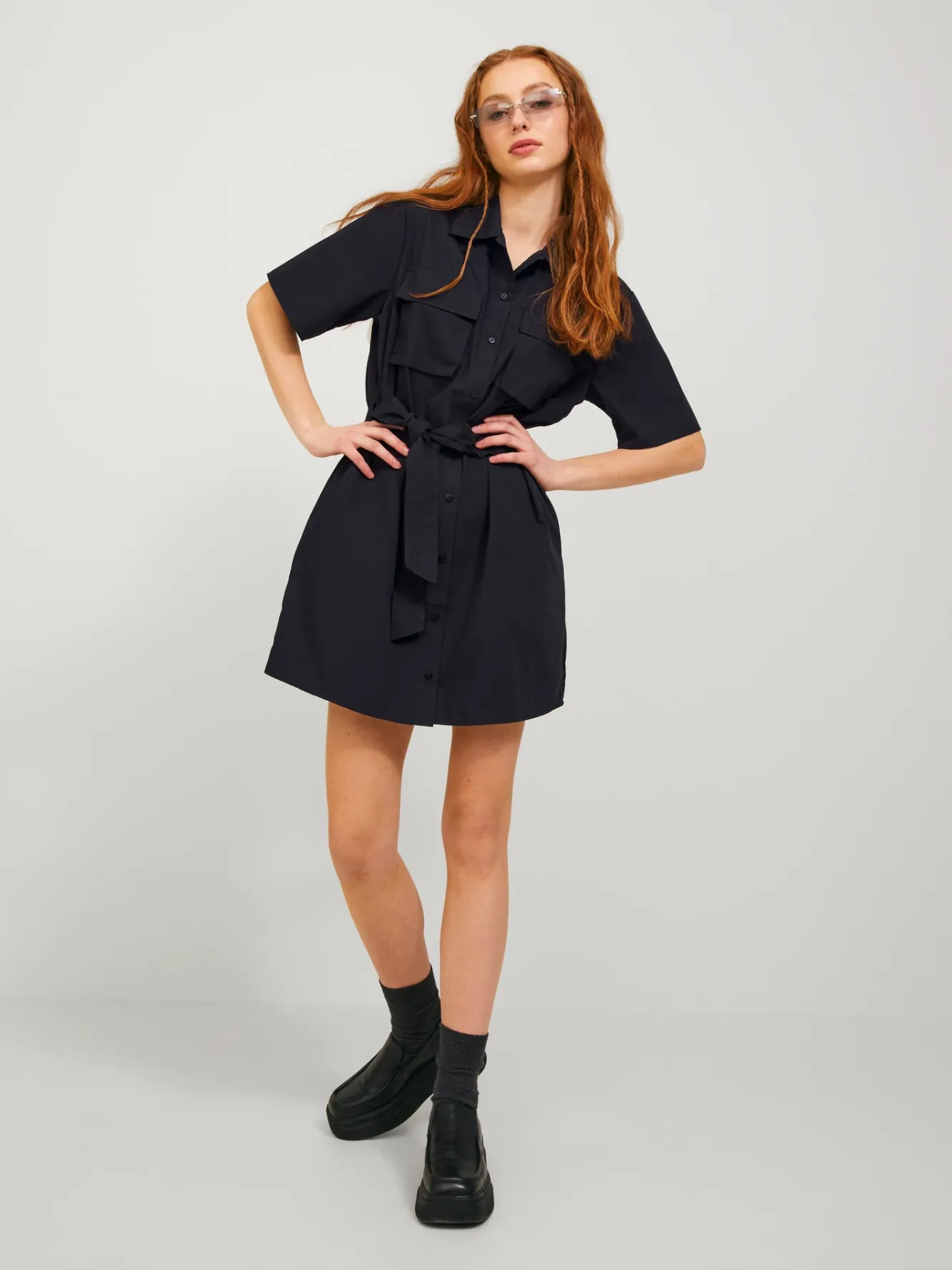 Jack & Jones Vestido Corto Y De Manga Corta Negro Hot