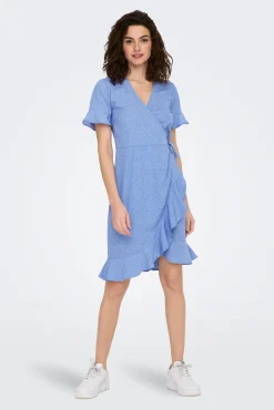 Only Vestido Cruzado Azul Medio Sale