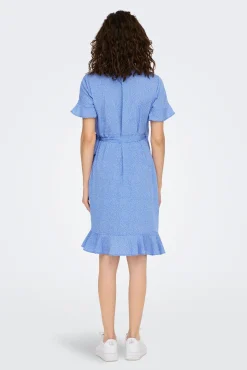 Only Vestido Cruzado Azul Medio Sale