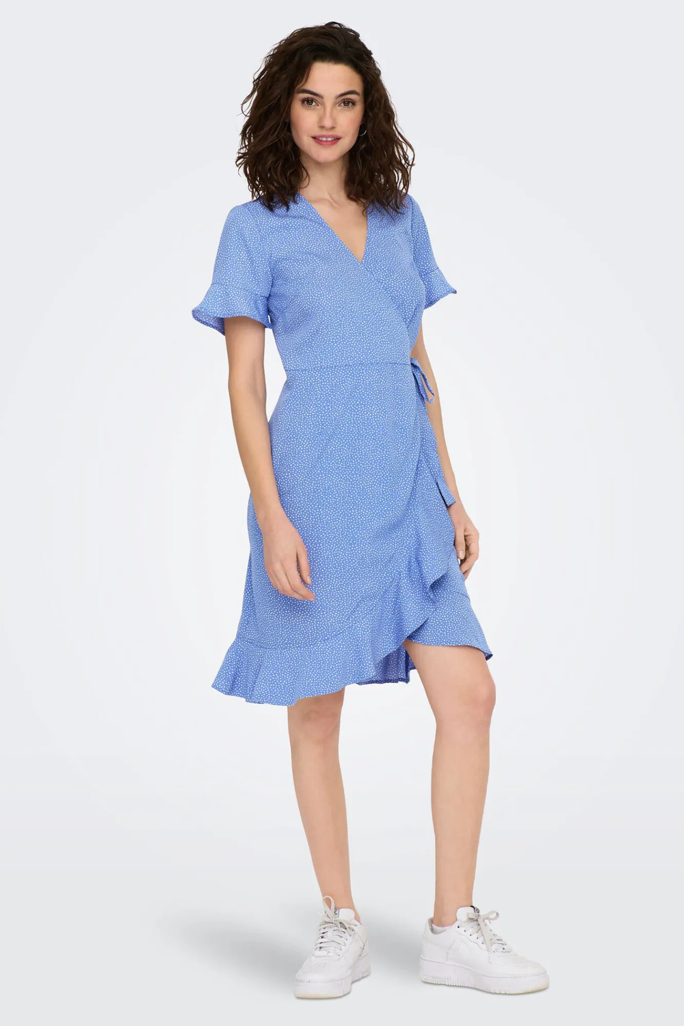 Only Vestido Cruzado Azul Medio Sale