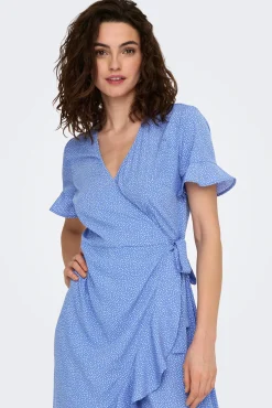 Only Vestido Cruzado Azul Medio Sale