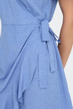 Only Vestido Cruzado Azul Medio Sale