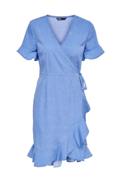 Only Vestido Cruzado Azul Medio Sale