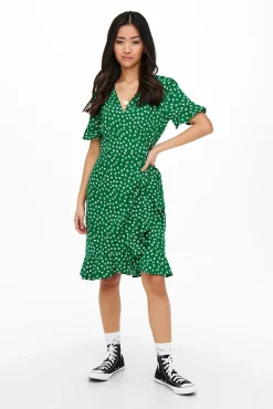 Only Vestido Cruzado Verde Sale