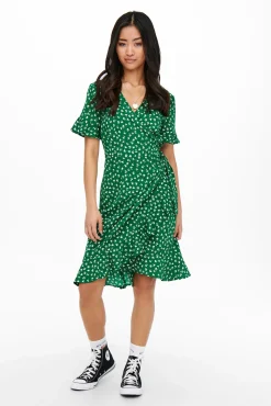 Only Vestido Cruzado Verde Sale