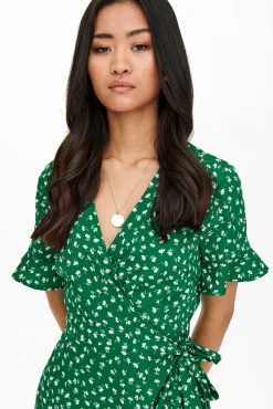 Only Vestido Cruzado Verde Sale