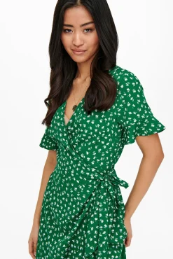 Only Vestido Cruzado Verde Sale