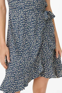Only Vestido Cruzado Azul Medio Clearance