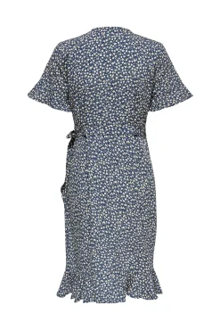 Only Vestido Cruzado Azul Medio Clearance
