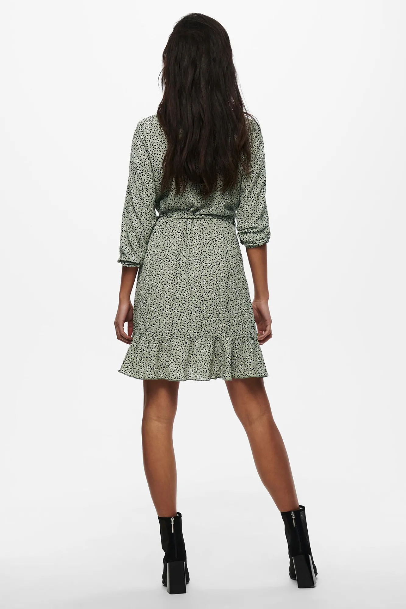 Only Vestido Cruzado Con Volantes Verde Hot