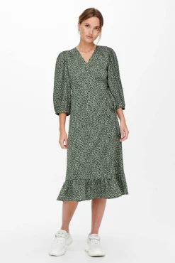 Only Vestido Cruzado Midi Verde Hot