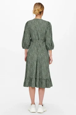 Only Vestido Cruzado Midi Verde Hot